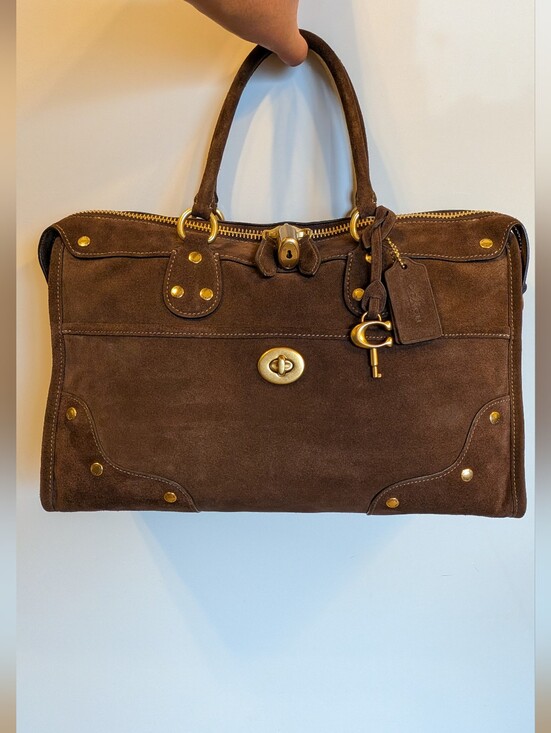 Coach Handbags - Coach Rhyder 38 Suede Satchel - Dark Chocolate